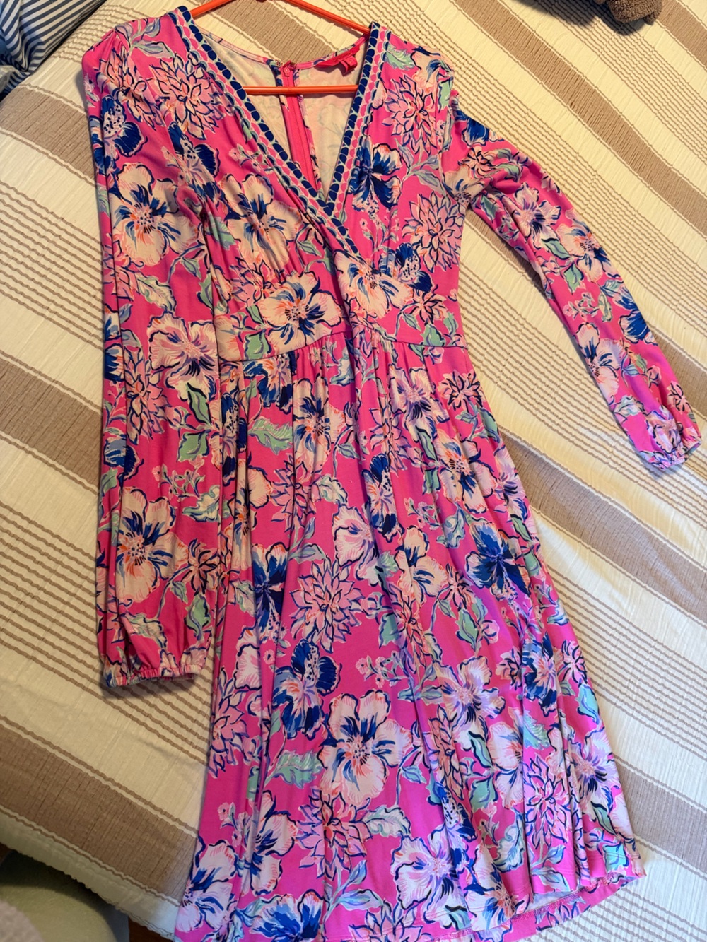 Lilly Pulitzer Hot Pink Floral Dress with Blue & Cream Accents